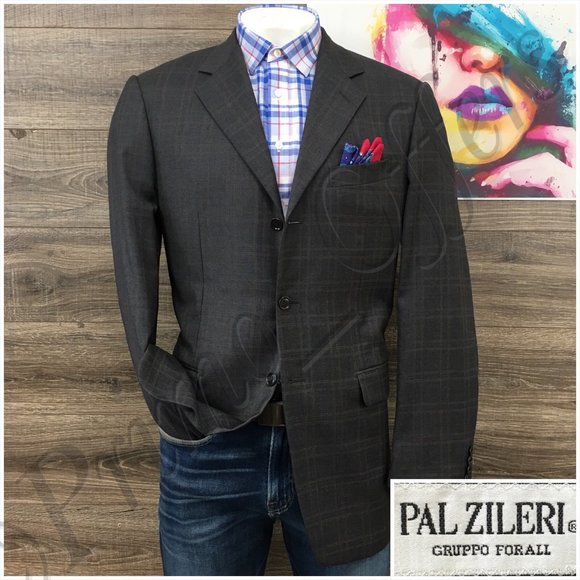 Pal Zileri Mens Blazer Sport Coat Three Button Casual Jacket Size 44L Wool Suits